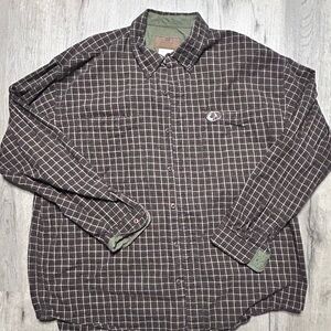 Mossy Oak Plaid Flannel Shirt Mens 2XL Brown Black Button Up Pocket Outdoors